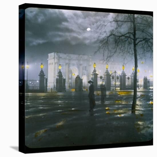 Marble Arch by Night - a Figure Standing in Front of the Park Gates-null-Premier Image Canvas