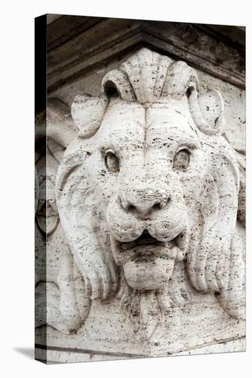 Marble lion at Ponte Vittorio Emanuele 2nd Rome, Latium, Italy, Europe-Nico Tondini-Premier Image Canvas