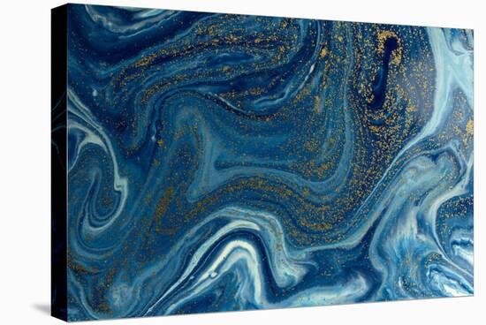 Marbled Blue and Golden Abstract Background. Liquid Marble Pattern-Ana Babii-Stretched Canvas
