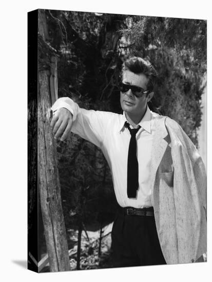 Marcello Mastroianni, La Dolce Vita, Federico Fellini, 1960 (b/w photo) (b/w photo)-null-Stretched Canvas