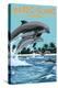 Marco Island, Florida - Dolphins Jumping-Lantern Press-Stretched Canvas