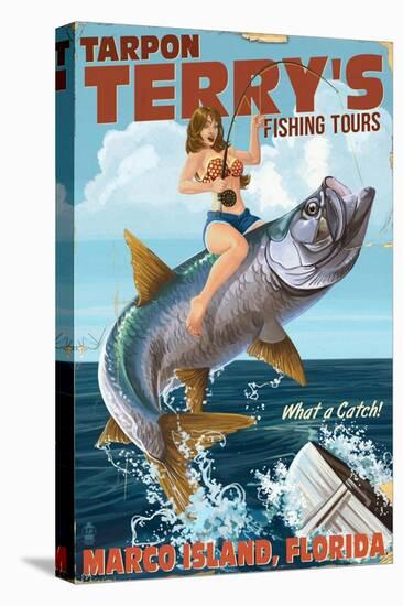 Marco Island, Florida - Pinup Girl Tarpon Fishing-Lantern Press-Stretched Canvas