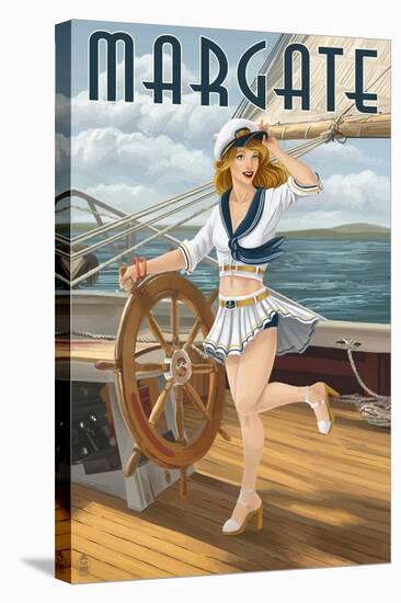 Margate, New Jersey - Pinup Girl Sailing-Lantern Press-Stretched Canvas