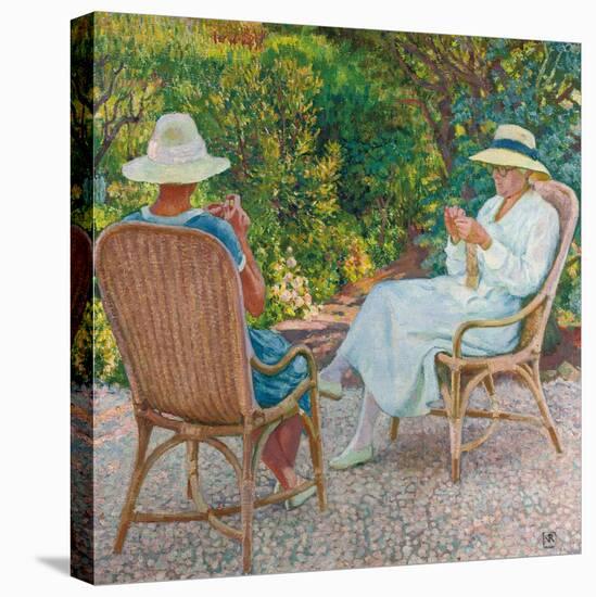 Maria and Elisabeth Van Rysselberghe Knitting in the Garden, C.1912-Theo van Rysselberghe-Premier Image Canvas