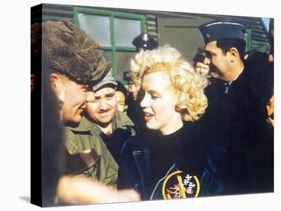 Marilyn Monroe Wearing a Jacket with the 'Mosquito' Patch of the 6147th Tactical Control Group-null-Stretched Canvas