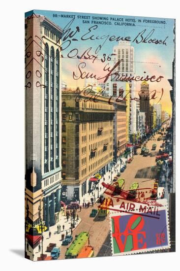 Market Street, San Francisco, Vintage Postcard Collage-Piddix-Stretched Canvas