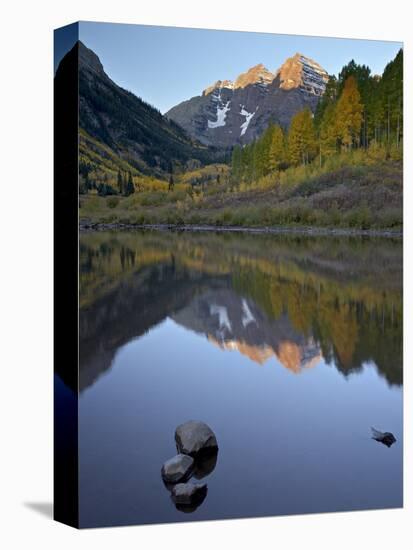 Maroon Bells Reflected in Maroon Lake With Fall Color, White River National Forest, Colorado, USA-James Hager-Premier Image Canvas