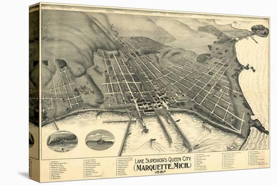 Marquette, Michigan - Panoramic Map-Lantern Press-Stretched Canvas