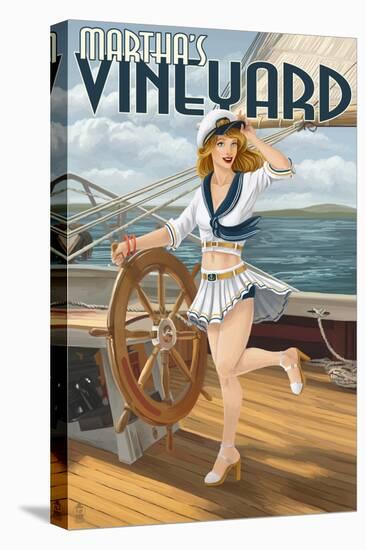 Martha's Vineyard - Sailing Pinup Girl-Lantern Press-Stretched Canvas