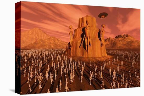 Martians Gathering around a Monument Dedicated to their Ancestors-null-Stretched Canvas