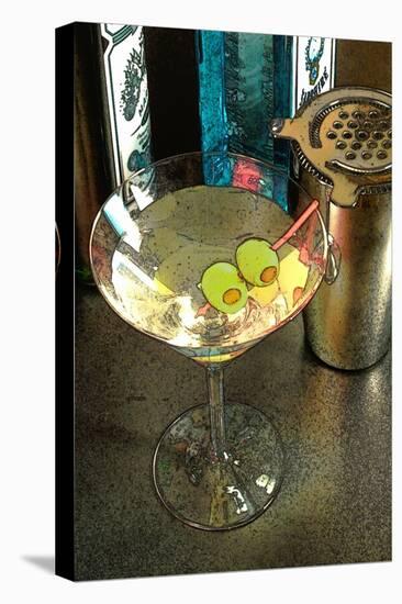 Martini with Two Olives on the Black Table-Steve Ash-Premier Image Canvas