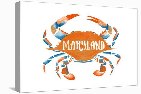 Maryland - Blue Crab - Blue and Orange Watercolor (#2)-Lantern Press-Stretched Canvas