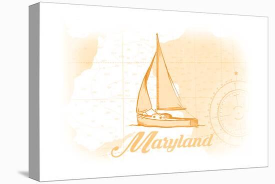 Maryland - Sailboat - Yellow - Coastal Icon-Lantern Press-Stretched Canvas