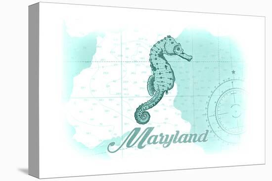 Maryland - Seahorse - Teal - Coastal Icon-Lantern Press-Stretched Canvas