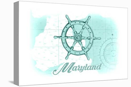 Maryland - Ship Wheel - Teal - Coastal Icon-Lantern Press-Stretched Canvas