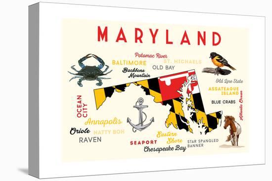 Maryland - Typography and Icons-Lantern Press-Stretched Canvas
