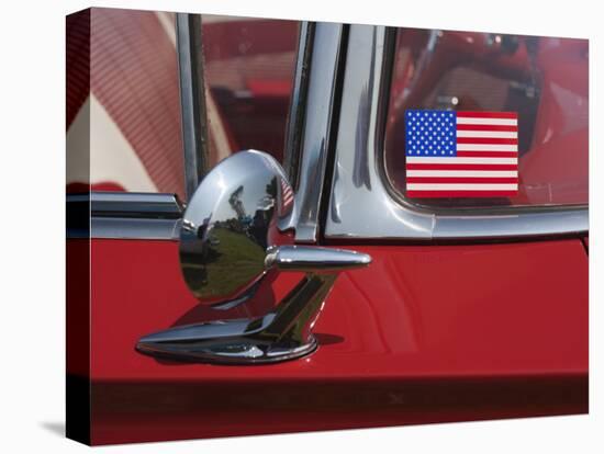 Massachusetts, Cape Ann, Gloucester, Antique Car Show, US Flag Sticker on Windshield of Red Car-Walter Bibikow-Premier Image Canvas