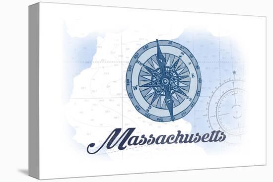 Massachusetts - Compass - Blue - Coastal Icon-Lantern Press-Stretched Canvas