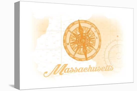 Massachusetts - Compass - Yellow - Coastal Icon-Lantern Press-Stretched Canvas
