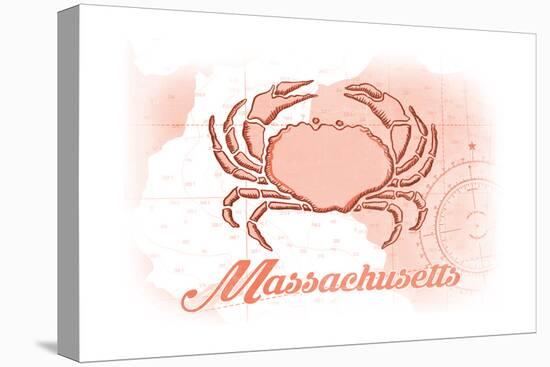 Massachusetts - Crab - Coral - Coastal Icon-Lantern Press-Stretched Canvas