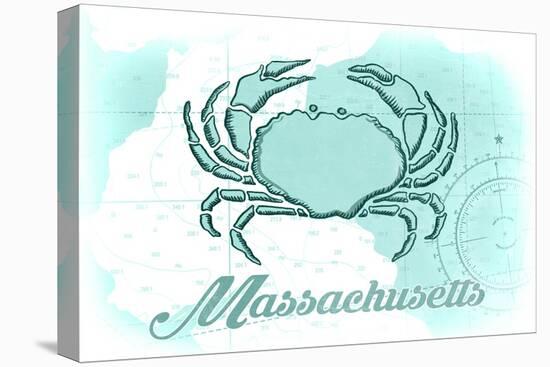 Massachusetts - Crab - Teal - Coastal Icon-Lantern Press-Stretched Canvas