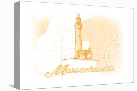 Massachusetts - Lighthouse - Yellow - Coastal Icon-Lantern Press-Stretched Canvas