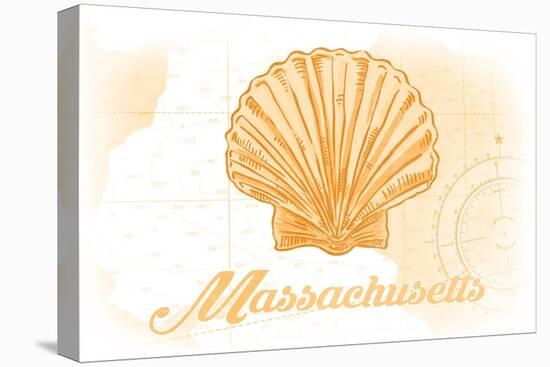 Massachusetts - Scallop Shell - Yellow - Coastal Icon-Lantern Press-Stretched Canvas