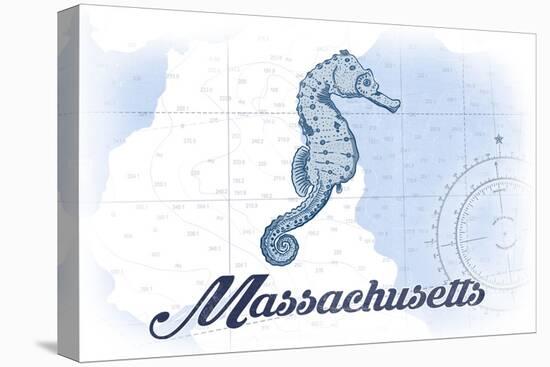 Massachusetts - Seahorse - Blue - Coastal Icon-Lantern Press-Stretched Canvas