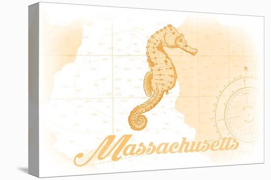 Massachusetts - Seahorse - Yellow - Coastal Icon-Lantern Press-Stretched Canvas