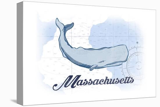 Massachusetts - Whale - Blue - Coastal Icon-Lantern Press-Stretched Canvas