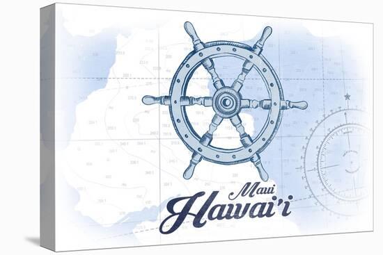 Maui, Hawaii - Ship Wheel - Blue - Coastal Icon-Lantern Press-Stretched Canvas