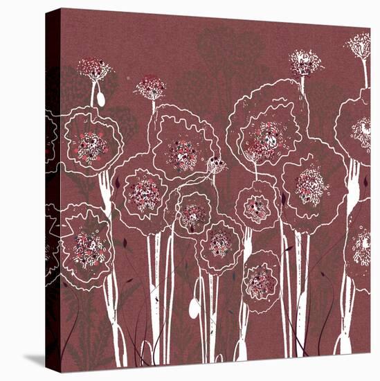 Mauve Rose background with White floral poppies-Bee Sturgis-Stretched Canvas