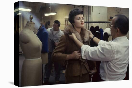 Max Matlick, of Zelinka-Matlick, Adjusting Collar on Model Vera Bartul, New York, New York, 1960-Walter Sanders-Premier Image Canvas