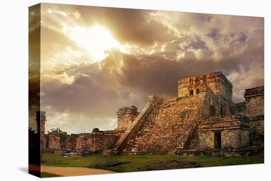 Mayan Castillo Tulum Mexico-null-Stretched Canvas