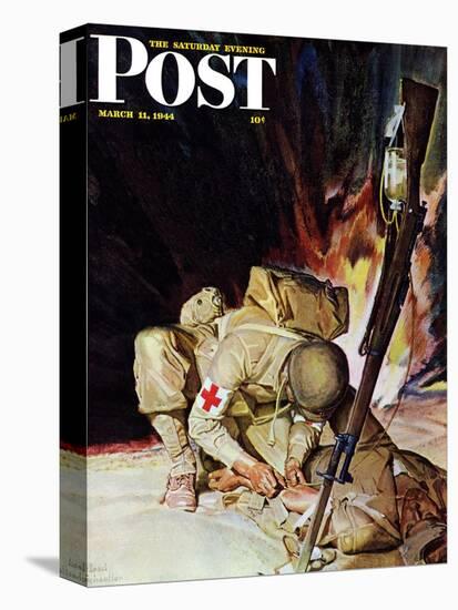 "Medic Treating Injured in Field," Saturday Evening Post Cover, March 11, 1944-Mead Schaeffer-Premier Image Canvas