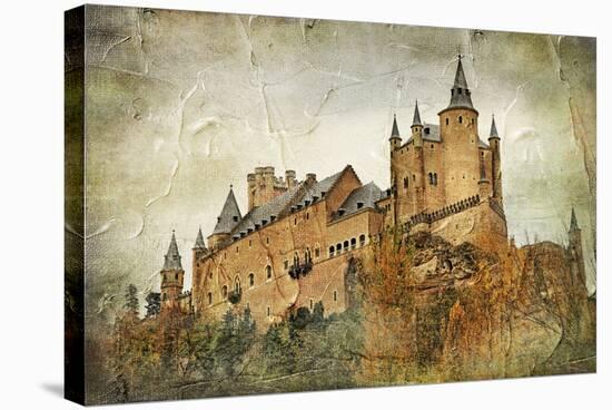 Medieval Castle Alcazar, Segovia,Spain- Picture In Paintig Style-Maugli-l-Stretched Canvas