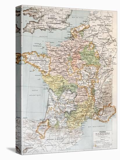 Medieval France Old Map (10th - 14th Century)-marzolino-Stretched Canvas