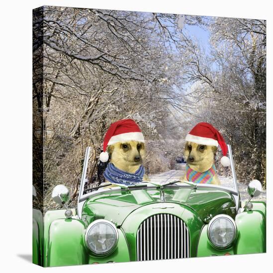 Meerkats Driving Car Through Snow Scene Wearing-null-Premier Image Canvas