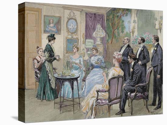 Meeting of Aristocratic Families in the Living Room. Colored Engraving by George Scott, 1892-Prisma Archivo-Premier Image Canvas