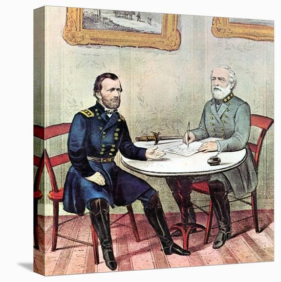 Meeting of Generals Grant (Lef) and Lee, American Civil War, 1865-Currier & Ives-Premier Image Canvas