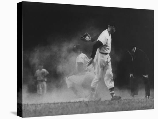 Member of the Cleveland Indians Stealing a Base During a Game Against the New York Yankees-Yale Joel-Premier Image Canvas