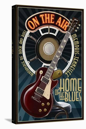 Memphis, Tennessee - Guitar and Microphone - Blue-Lantern Press-Stretched Canvas