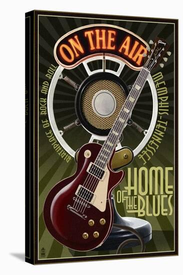 Memphis, Tennessee - Guitar and Microphone-Lantern Press-Stretched Canvas