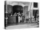 Men Eating Long Spaghetti at a Street Food Shop in Naples, Italy, Ca. 1900-null-Stretched Canvas