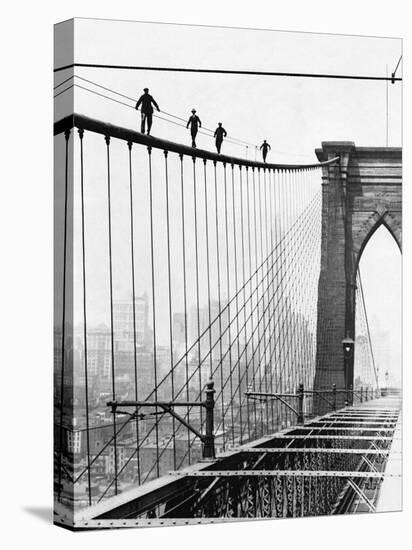 Men Walk on Brooklyn Bridge, 1926-null-Stretched Canvas