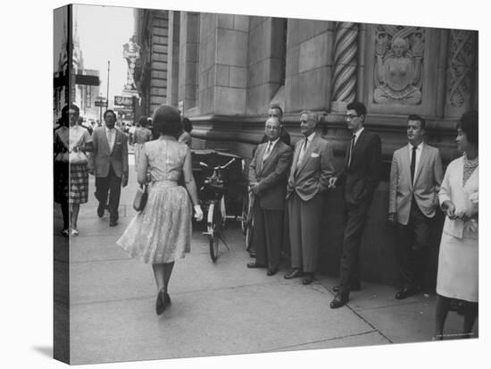 Men Watching Actress Gina Lollobrigida Walk Past-Peter Stackpole-Premier Image Canvas