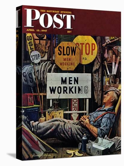 "Men Working," Saturday Evening Post Cover, April 12, 1947-Stevan Dohanos-Premier Image Canvas