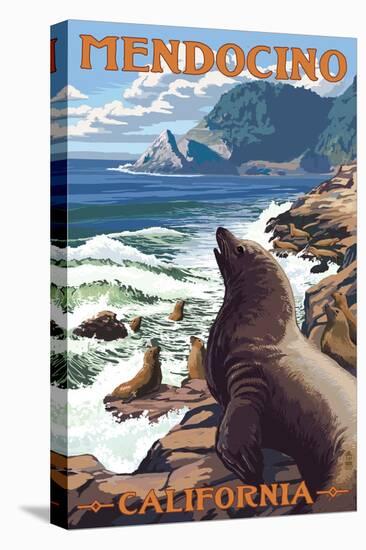 Mendocino, California - Sea Lions-Lantern Press-Stretched Canvas