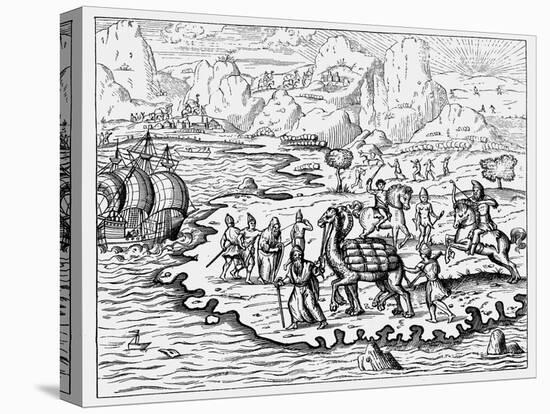Merchants Transporting Goods to the Coast and a Waiting Vessel by Camel, 1575-null-Premier Image Canvas