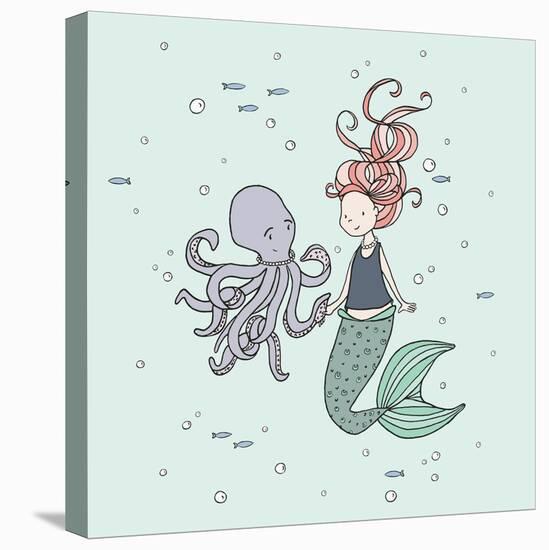 Mermaid And Octopus Buddies-Sweet Melody Designs-Stretched Canvas